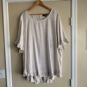 Arna York Neutral Striped Linen Blend Blouse Ruffled Hem Button Down Back 22/24